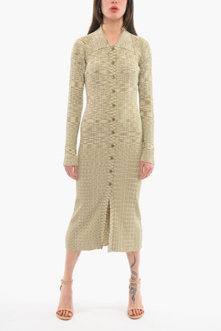 Melange long Sleeved Maxi dress With Front Buttons
