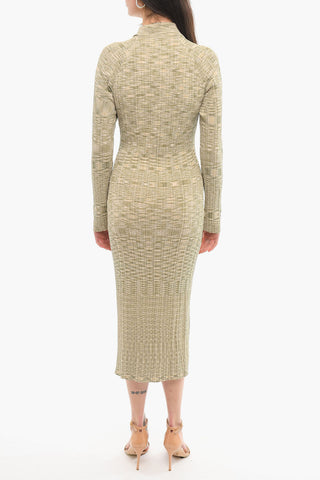 Melange long Sleeved Maxi dress With Front Buttons