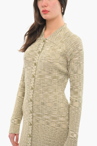 Melange long Sleeved Maxi dress With Front Buttons