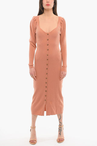 Vestito A maniche Lunghe Con Collo A V E Abbottonatura Frontale