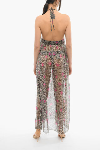 Vestito Maxi Stampato Sheer Con Schiena Scoperta