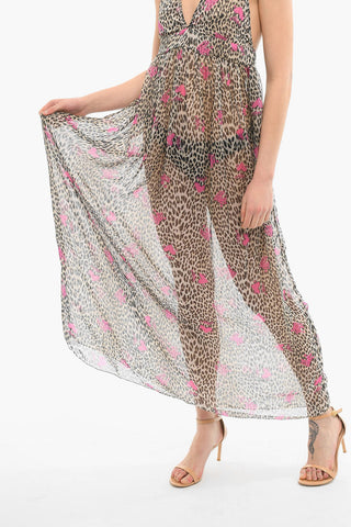 Vestito Maxi Stampato Sheer Con Schiena Scoperta