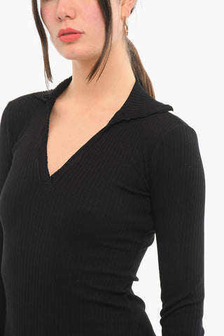 Vestito a Costine a Maniche Lunghe con Colletto