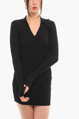 Vestito a Costine a Maniche Lunghe con Colletto