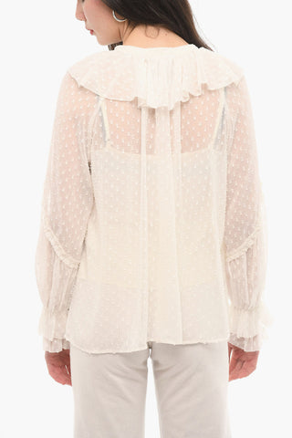 Long Sleeved Sheer AVA Blouse With Ribbon Neckline