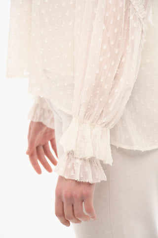 Long Sleeved Sheer AVA Blouse With Ribbon Neckline