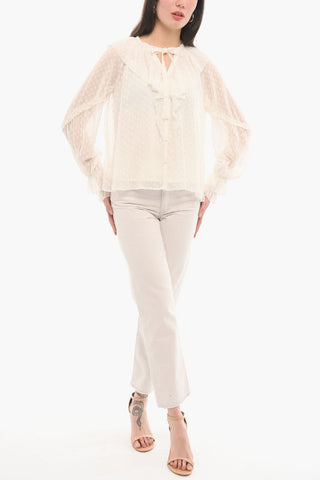 Long Sleeved Sheer AVA Blouse With Ribbon Neckline