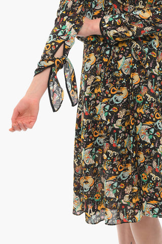 V Neck Printed PARTY CIRCUS Long Sleeved Dress