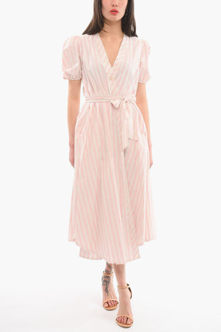 Stripe Print Puffed Short Sleeved Wallet Dress