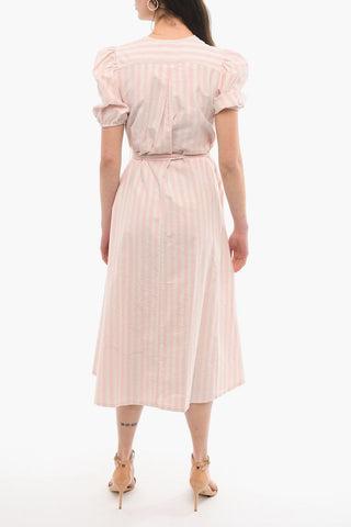 Stripe Print Puffed Short Sleeved Wallet Dress