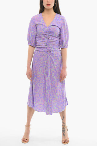 Vestito Stampato Maniche A 3/4 Con Rouche