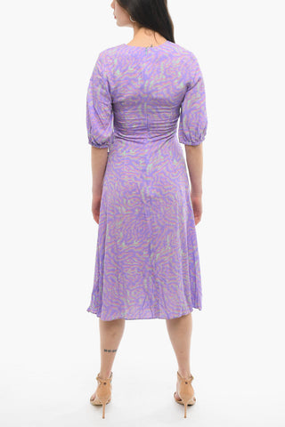 Vestito Stampato Maniche A 3/4 Con Rouche