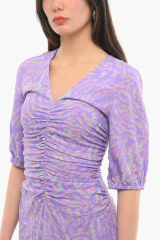 3/4 Sleeved Rouched Printed Dress