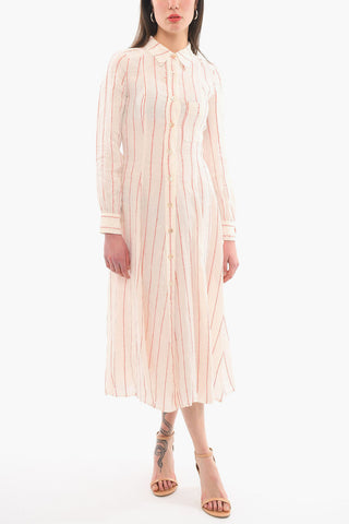 Embroidered Stripes Linen Shirt Dress