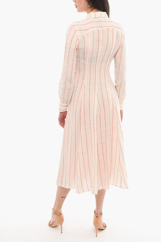 Embroidered Stripes Linen Shirt Dress