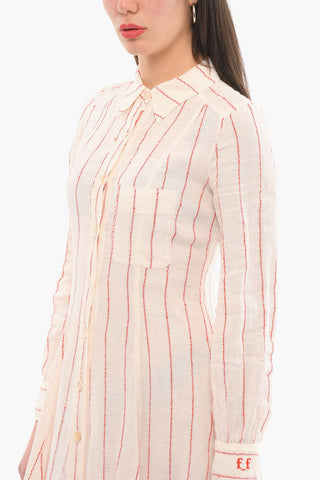 Embroidered Stripes Linen Shirt Dress