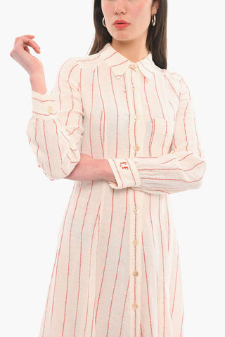 Embroidered Stripes Linen Shirt Dress