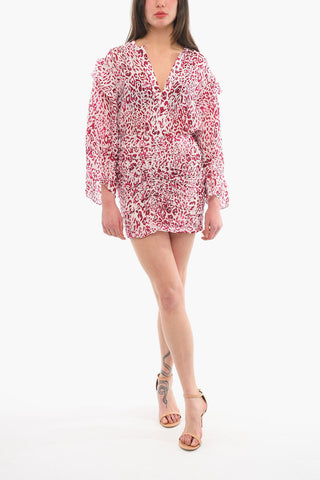 Vestito in Ramie Leopardato con Rouches