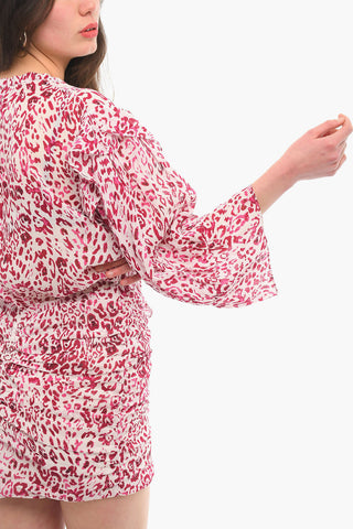 Vestito in Ramie Leopardato con Rouches