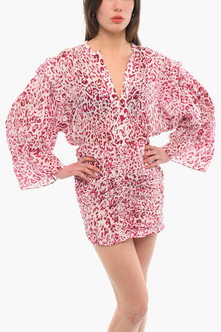 Vestito in Ramie Leopardato con Rouches