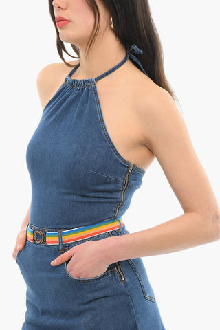 LOVE Open-back Denim Bodycon Dress with Belt