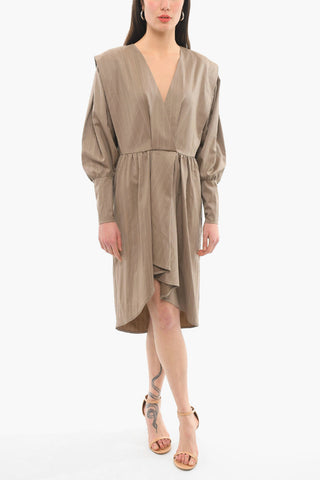 Vestito Gessato A Maniche Lunghe Con Collo A V