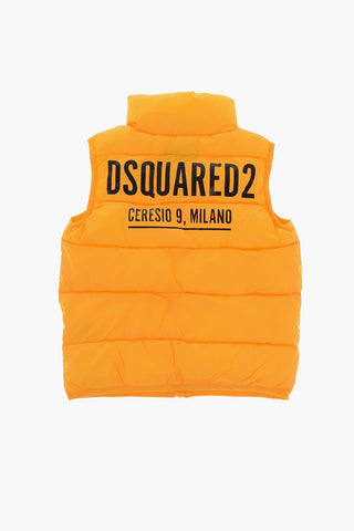 Padded Sleeveless Jacket with Printed Logo
