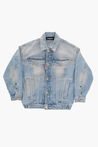 Giubbotto in Denim con Bottoni Argentati e Logati