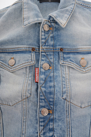 Giubbotto in Denim con Bottoni Argentati e Logati