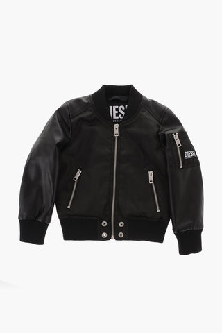 Solid Color JABBOTT Bomber Jacket with Faux Leather Sleeve