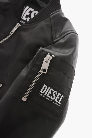 Solid Color JABBOTT Bomber Jacket with Faux Leather Sleeve