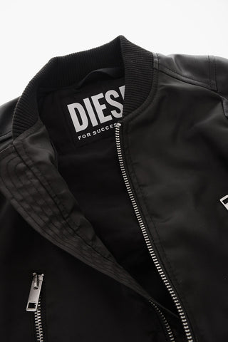 Solid Color JABBOTT Bomber Jacket with Faux Leather Sleeve