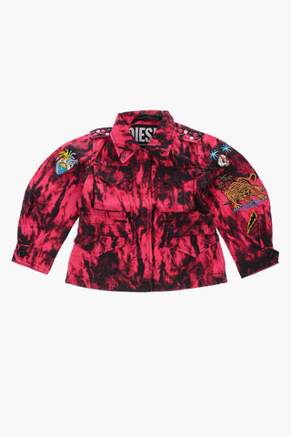 Two-Tone JCLAUDIA Utility Jacket with Embroideries on the Sleeve and Rhinestone Details