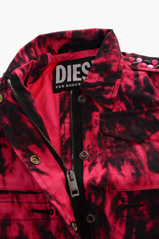 Two-Tone JCLAUDIA Utility Jacket with Embroideries on the Sleeve and Rhinestone Details