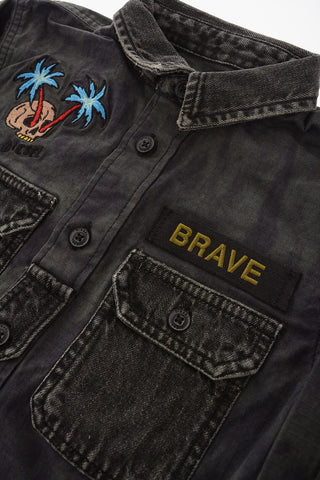 Rip Stop Checked CSBUNNELL Overshirt with Denim Details