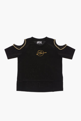 T-Shirt Cold Shoulder TBLING in Cotone con Dettagli Strass