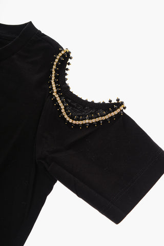 T-Shirt Cold Shoulder TBLING in Cotone con Dettagli Strass