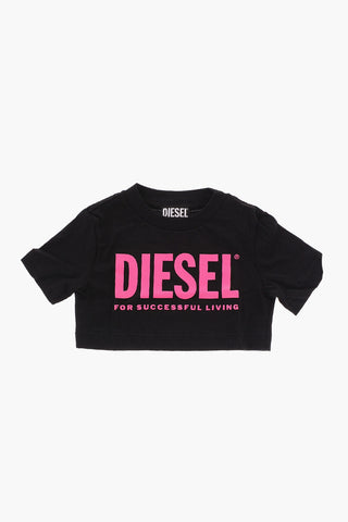 Cropped T-Shirt with Printed Contrasting Logo