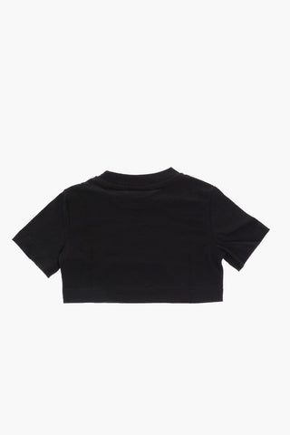 Cropped T-Shirt with Printed Contrasting Logo