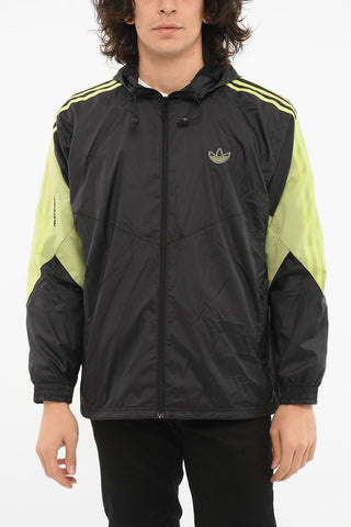Windbreaker Jacket with Adjustable Hood and Embroidered Logo