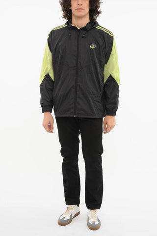 Windbreaker Jacket with Adjustable Hood and Embroidered Logo