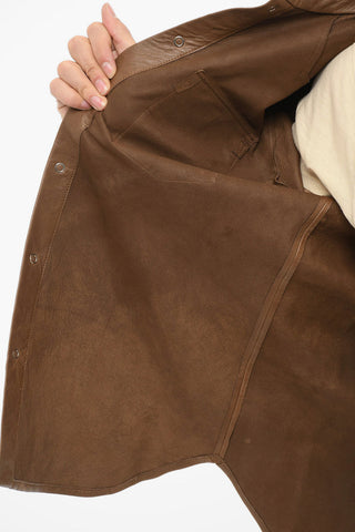 Giubbotto in Pelle con Doppio Taschino e Bottoni