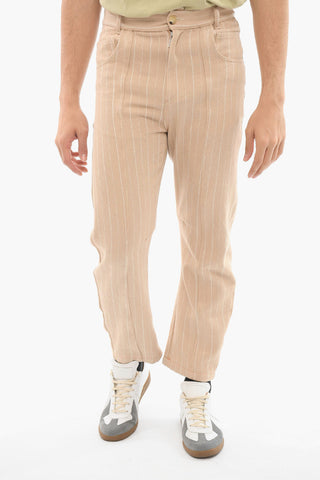 Straight-leg Trousers with Striped Pattern and Logo Patch