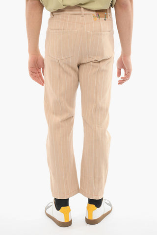 Straight-leg Trousers with Striped Pattern and Logo Patch