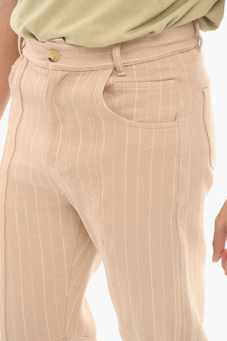 Straight-leg Trousers with Striped Pattern and Logo Patch