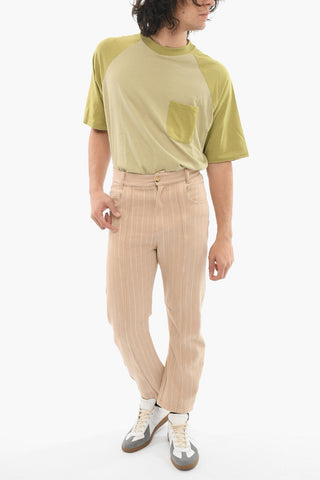Straight-leg Trousers with Striped Pattern and Logo Patch