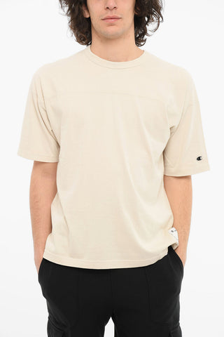 Crewneck T-shirt with Visible Stitching and Logo Patch