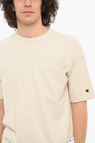 Crewneck T-shirt with Visible Stitching and Logo Patch