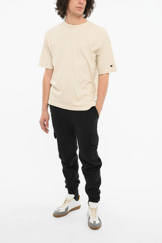 Crewneck T-shirt with Visible Stitching and Logo Patch