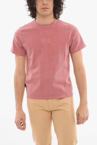 T-shirt Girocollo con Lettering Ricamato Ton-sur-ton